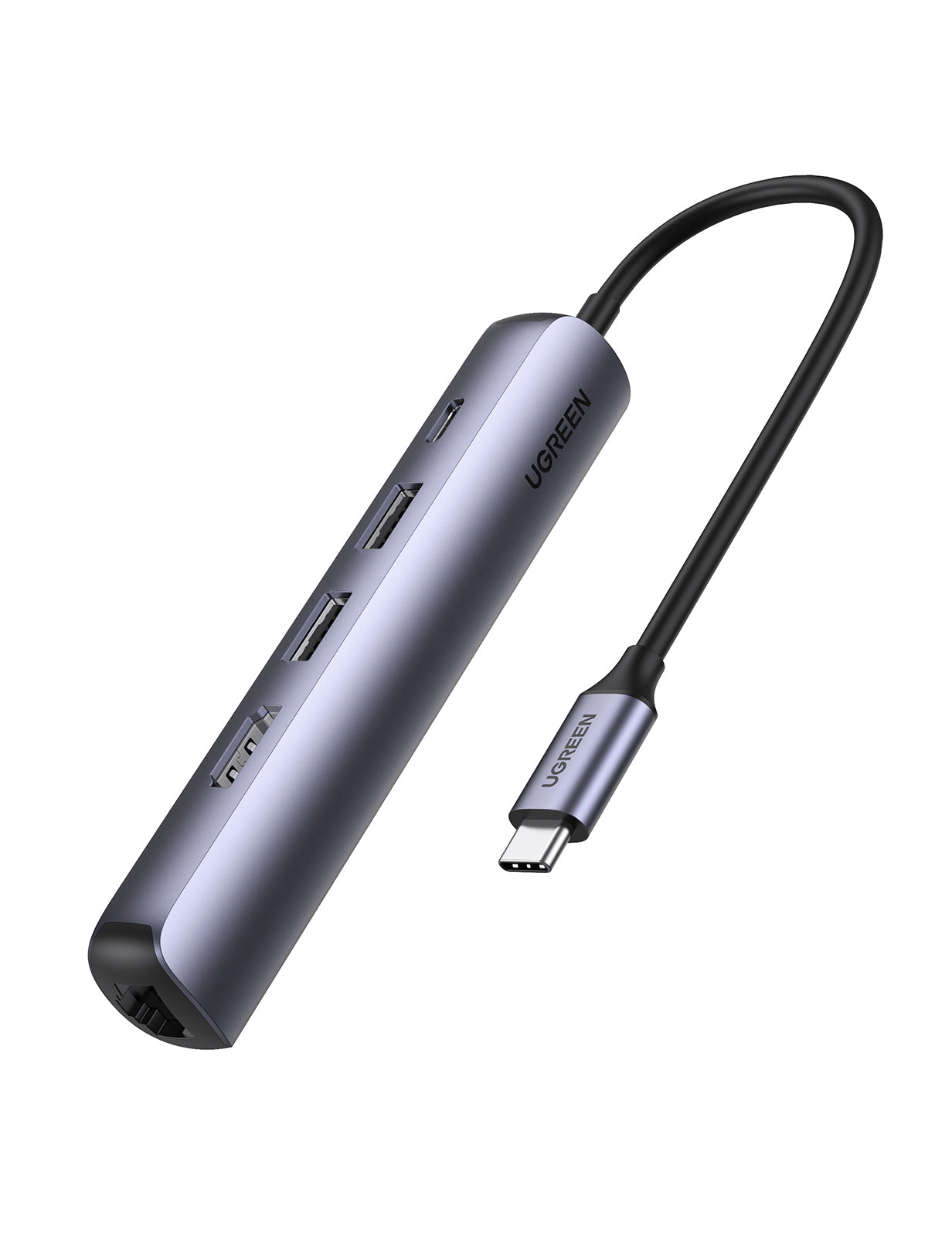 UGREEN 10919 USB-Hub – USB-C, 1× HDMI, 2× USB-A, 100 W PD, GbE, für Windows/Mac/Linux