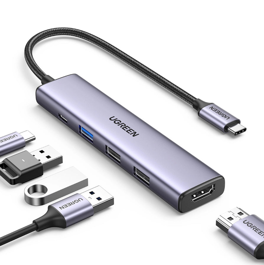 Ugreen 15495 Multiport-Adapter – USB-C, 1× HDMI, 3× USB-A, 100 W PD, für Windows/Mac/Linux