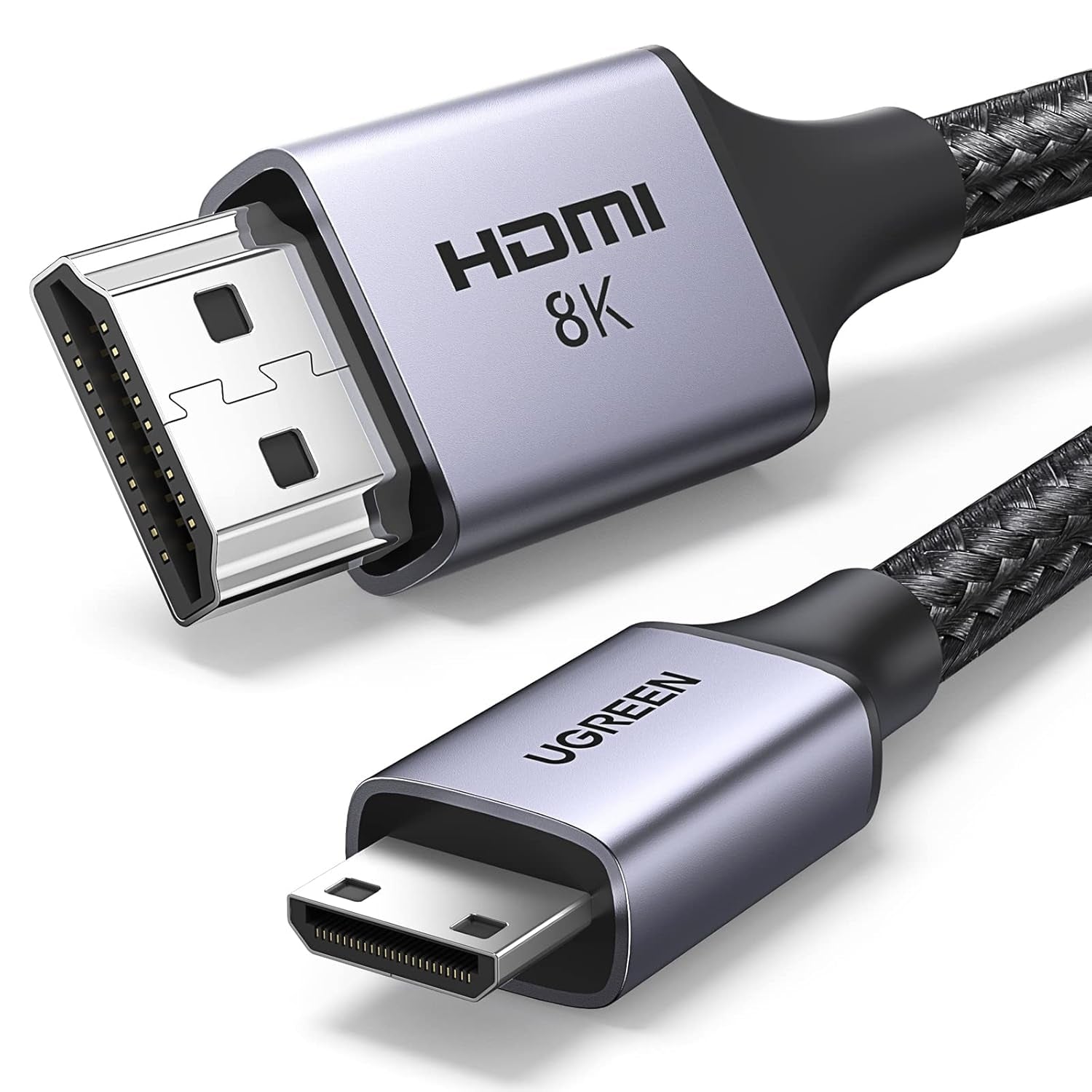 Ugreen Mini-HDMI-auf-HDMI-Kabel HDMI 2.1 8K 60 Hz – 2 m – HDR, geflochten – für Fernseher, Laptops, Projektoren