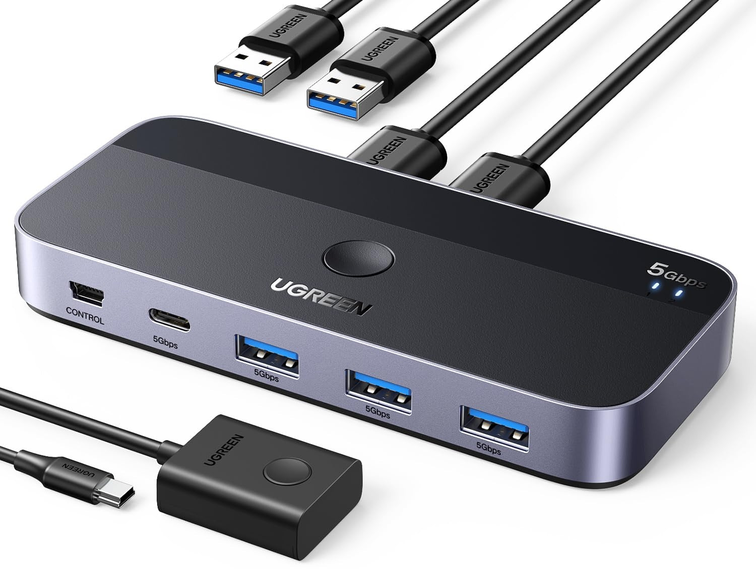 UGREEN 15705 – 2-Port USB-Umschalter, 4× USB 3.0 (1× USB-C, 3× USB-A), 5 Gbit/s