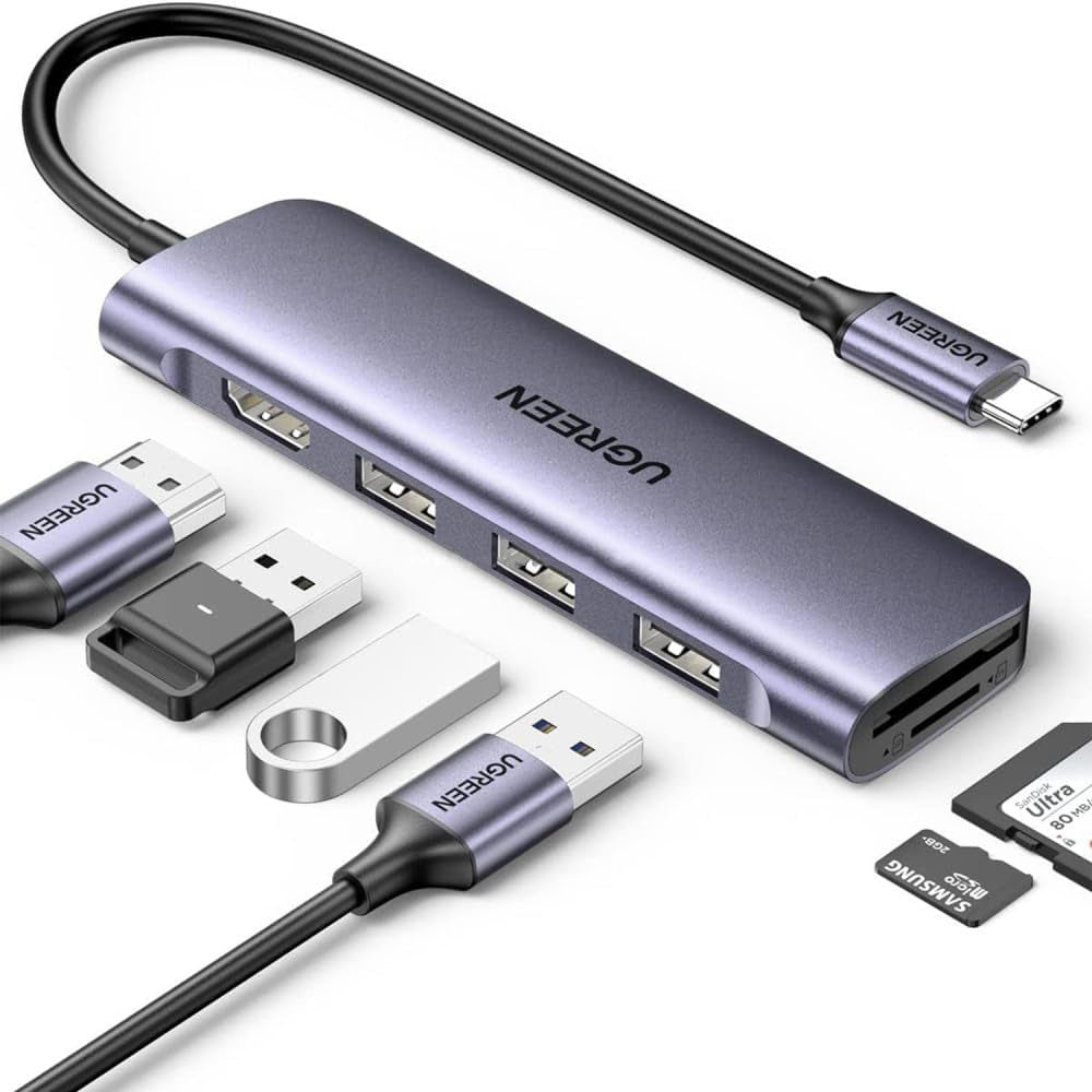 Ugreen 20956A Multiport-Adapter – USB-C, 1× HDMI, 3× USB-A, SD/microSD, für Windows/Mac/Linux