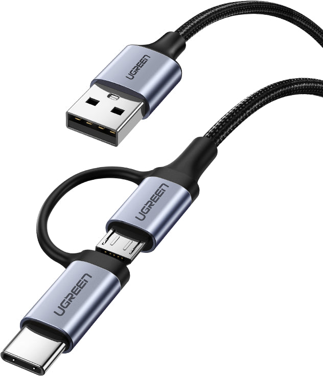 Ugreen Multi-Kabel – 2-in-1 USB-A auf USB-C/Micro-USB 1 m, Schwarz