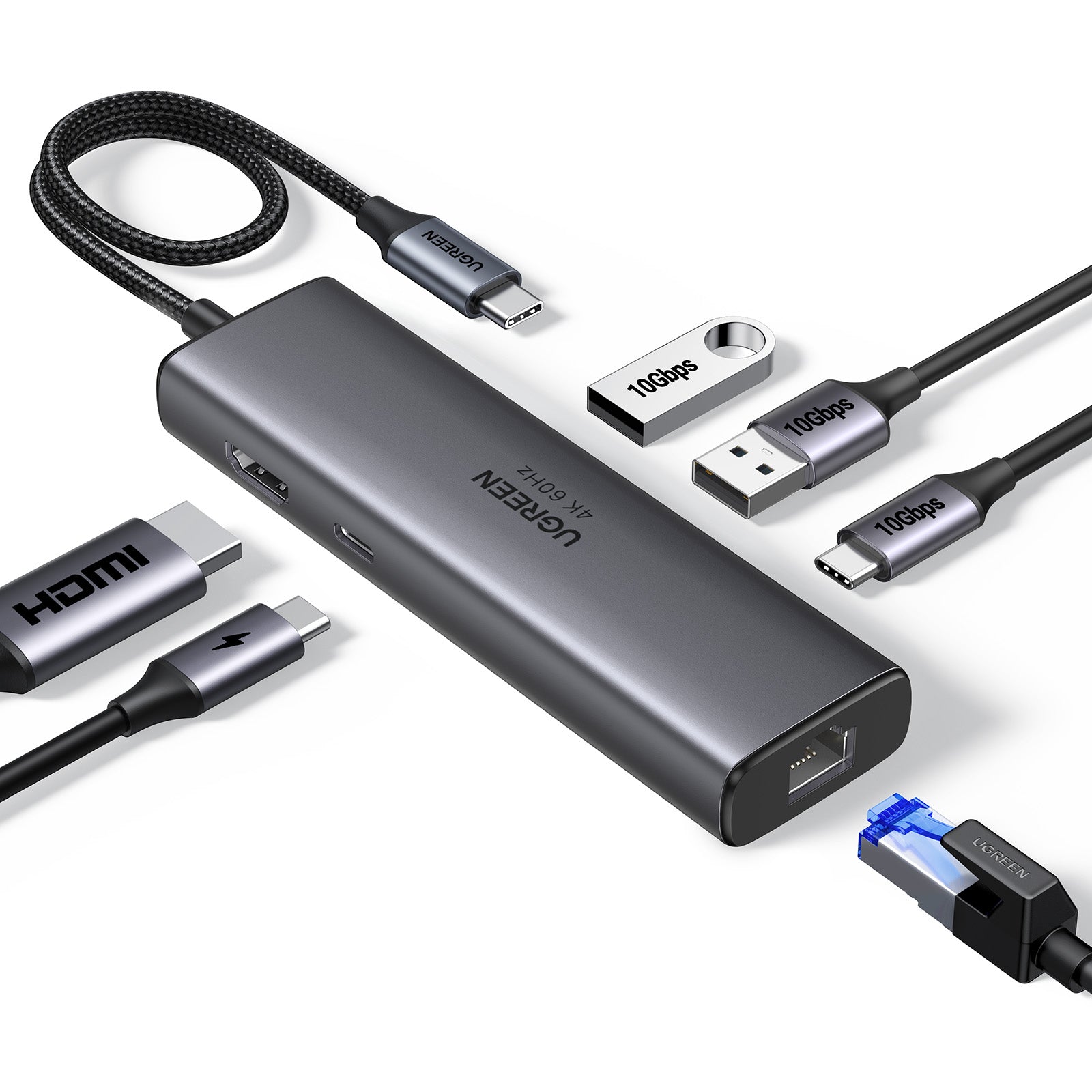 Ugreen REVODOK 6in1 Multiport-Adapter – USB-C, 1× HDMI, 1× USB-A, 2× USB-C, 100 W PD