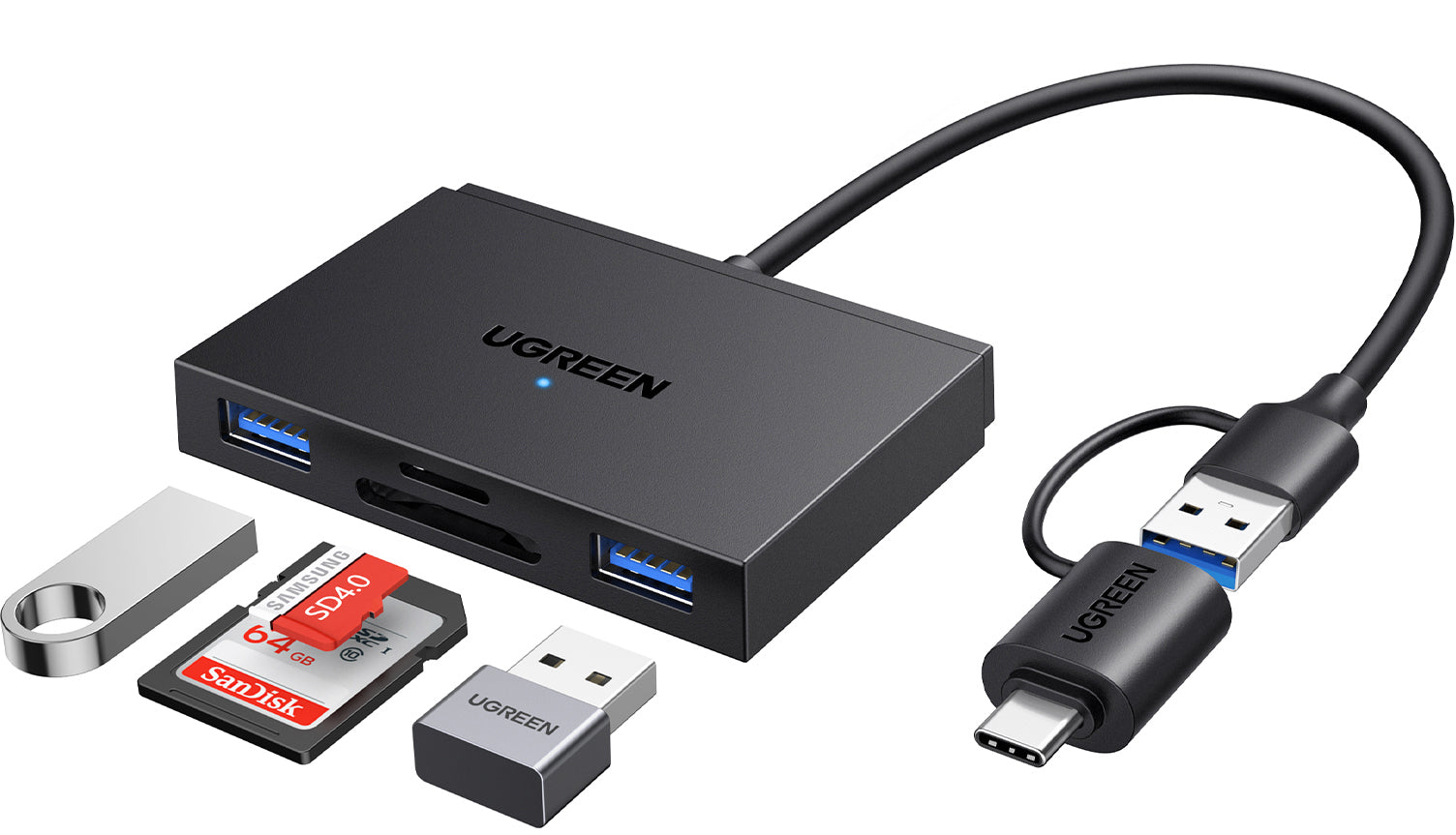 Ugreen 45167 USB-Hub – USB-C, 1× USB-A, SD/microSD, für Windows/Mac/iPadOS