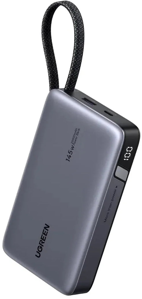 Ugreen 55992B Powerbank – 100 W PD, integriertes Kabel, spacegrau