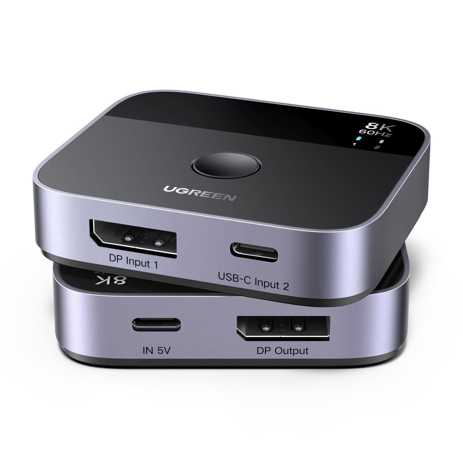UGREEN Switch 2 In 1 Out 65878 Adapter DisplayPort + USB-C zu DisplayPort – 8K (7680 × 4320) @ 60 Hz