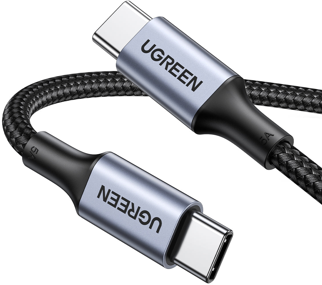 Ugreen USB-C auf USB-C Kabel – USB 2.0 (480 Mbit/s) – 1,5 m – PD 100 W – Geflochten, Aluminiumgehäuse – Grau