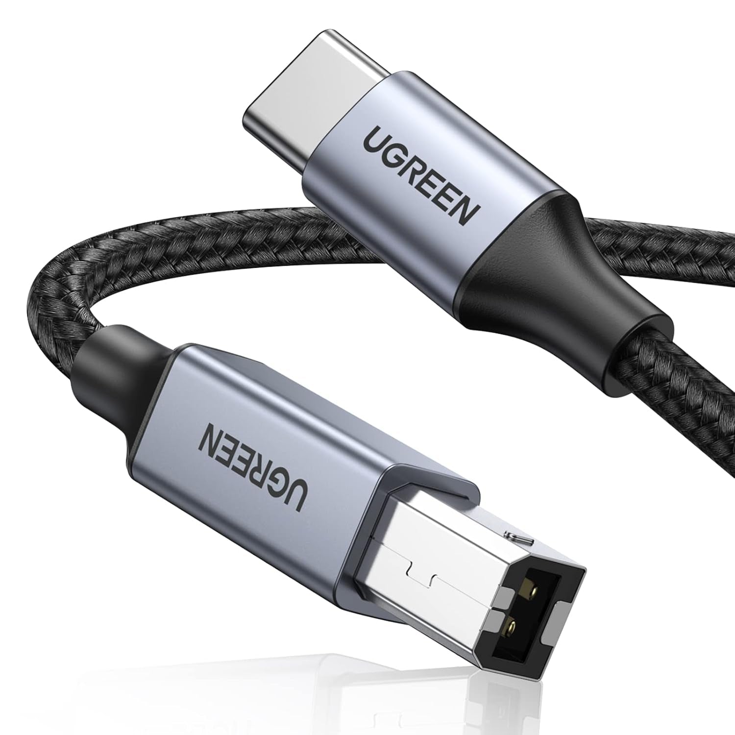 Ugreen USB-C-auf-USB-B-Kabel – USB 2.0 (480 Mbit/s) – 2 m – Nylon – Schwarz – für Drucker, MacBook und mehr