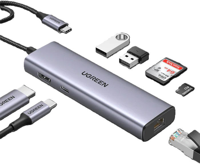 Ugreen 90568 Multiport-Adapter – USB-C, HDMI, 2× USB-A, SD/microSD, für MacBook/iPad Pro/Dell
