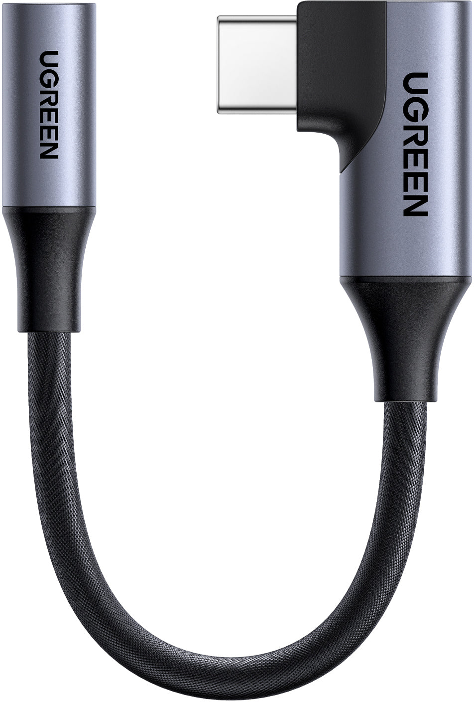 UGREEN 95589 Audio-Adapter USB-C zu 3,5 mm – 24 Bit/96 kHz, 90°-Stecker, Inline-Fernbedienung – Grau