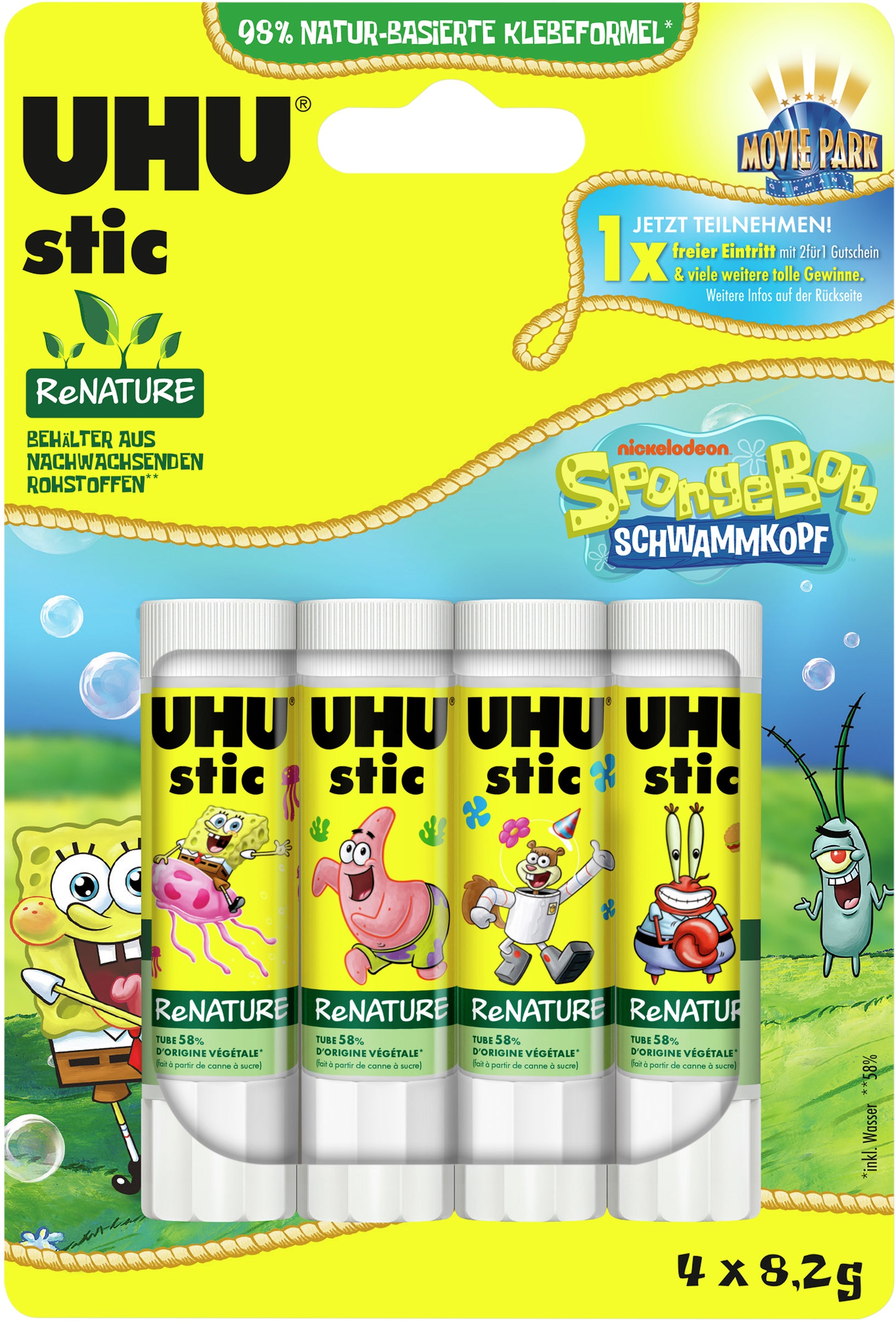 UHU ReNature Klebestift – 4 × 8,2 g
