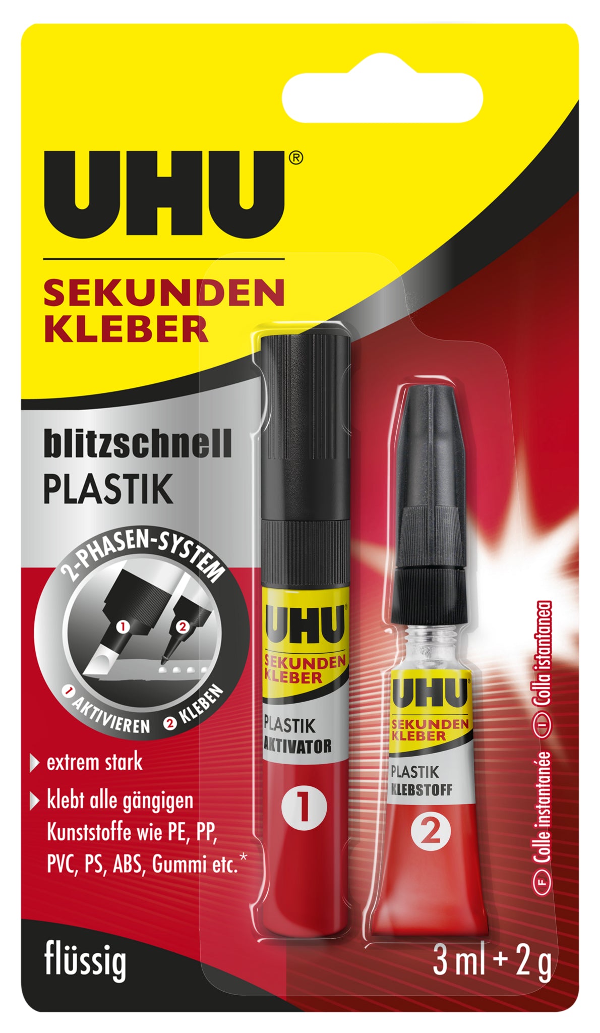 UHU PLASTIK 46140 Sekundenkleber – für PE, PP, PVC