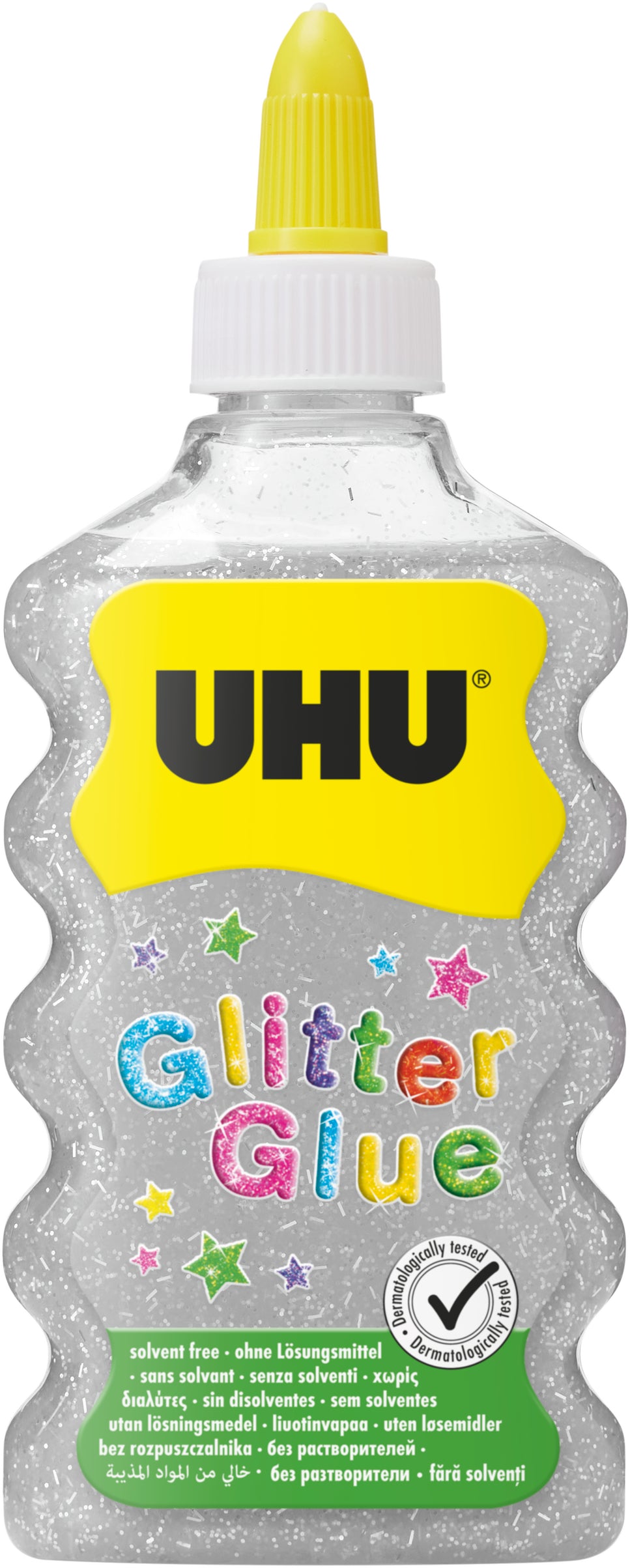 UHU Glitzerkleber Maxi – Silber, für Papier, Karton, Holz