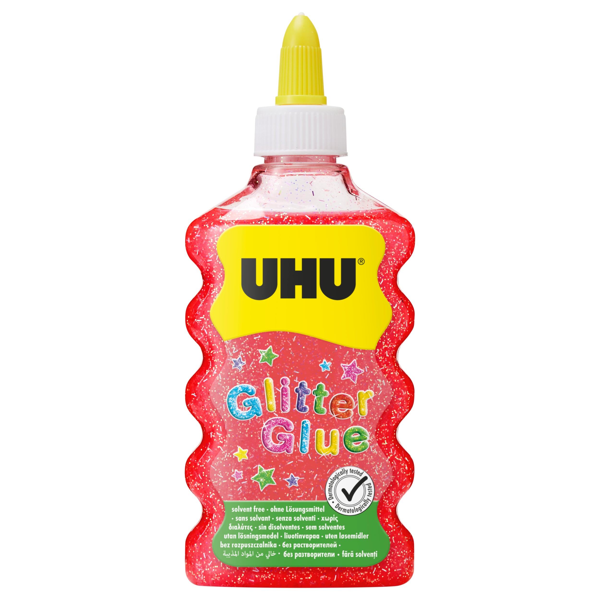 UHU Glitzerkleber Maxi – Rot, für Papier, Karton, Holz