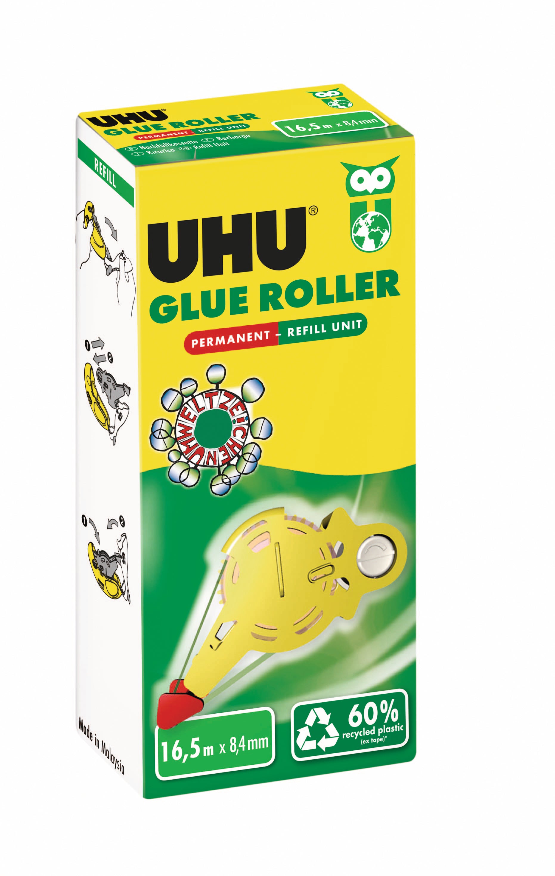 UHU Unit 506880 Kleberoller-Nachfüllkassette permanent – 8,4 mm × 16,5 m, für Papier, Karton, Fotos