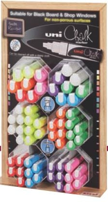 Uni-Ball PWE5M8K.5 Kreidemarker – Rund 1,8–2,5 mm / Keil 8 mm – 60er-Set, Gemischte Farben