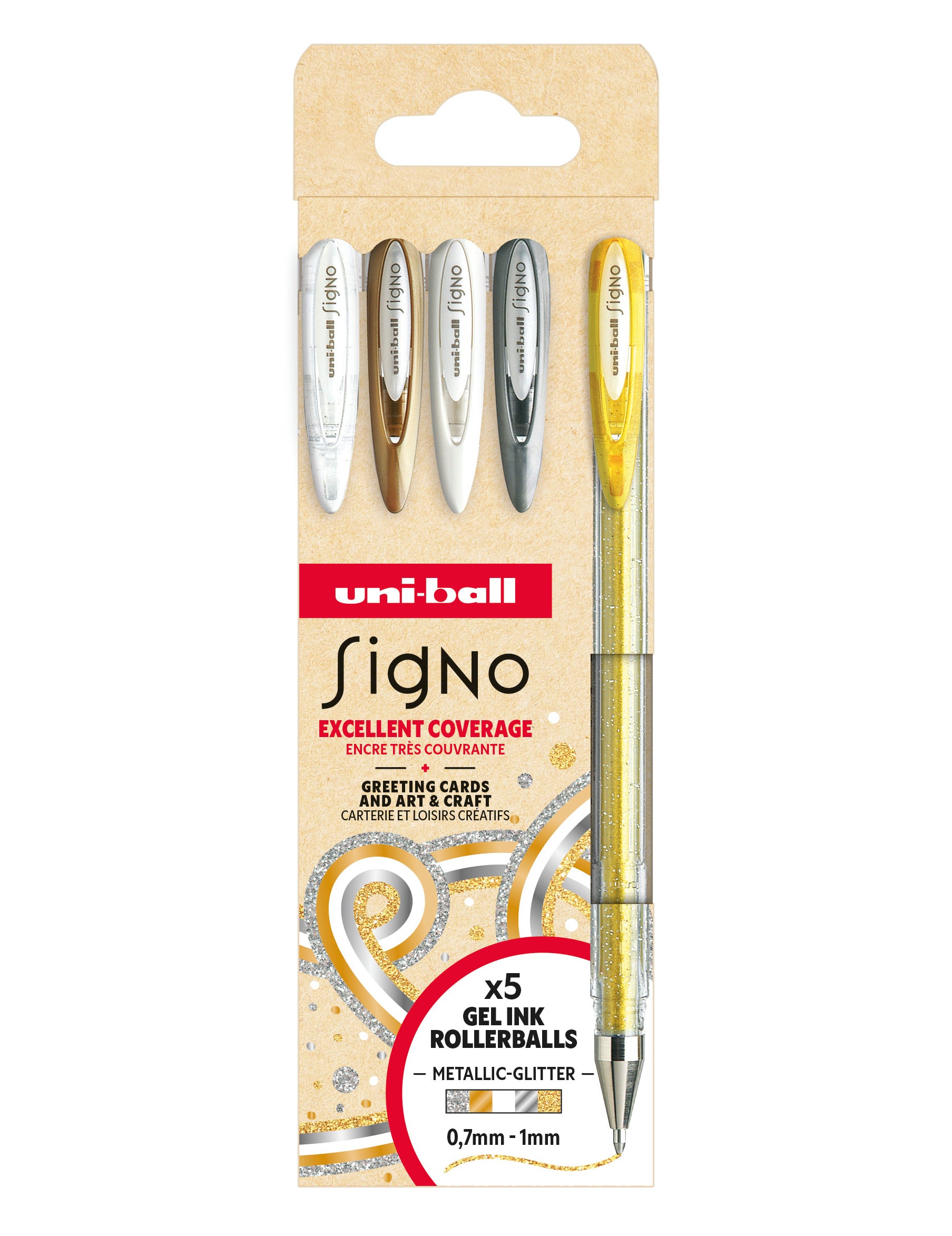 Uni-Ball Signo UM-120 Gelschreiber – 5 Farben, Spitze 1 mm, pigmentbasiert, 5er-Set