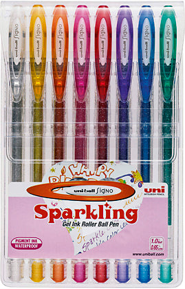Uni-Ball Signo Sparkling Gelschreiber – 8 Farben, 0,65 mm Strich, glitzernd, 8er-Set