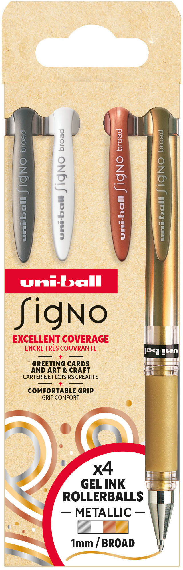 Uni-Ball Signo Broad UM-153 Gelschreiber – 4 Farben, Spitze 1 mm, 4er-Set