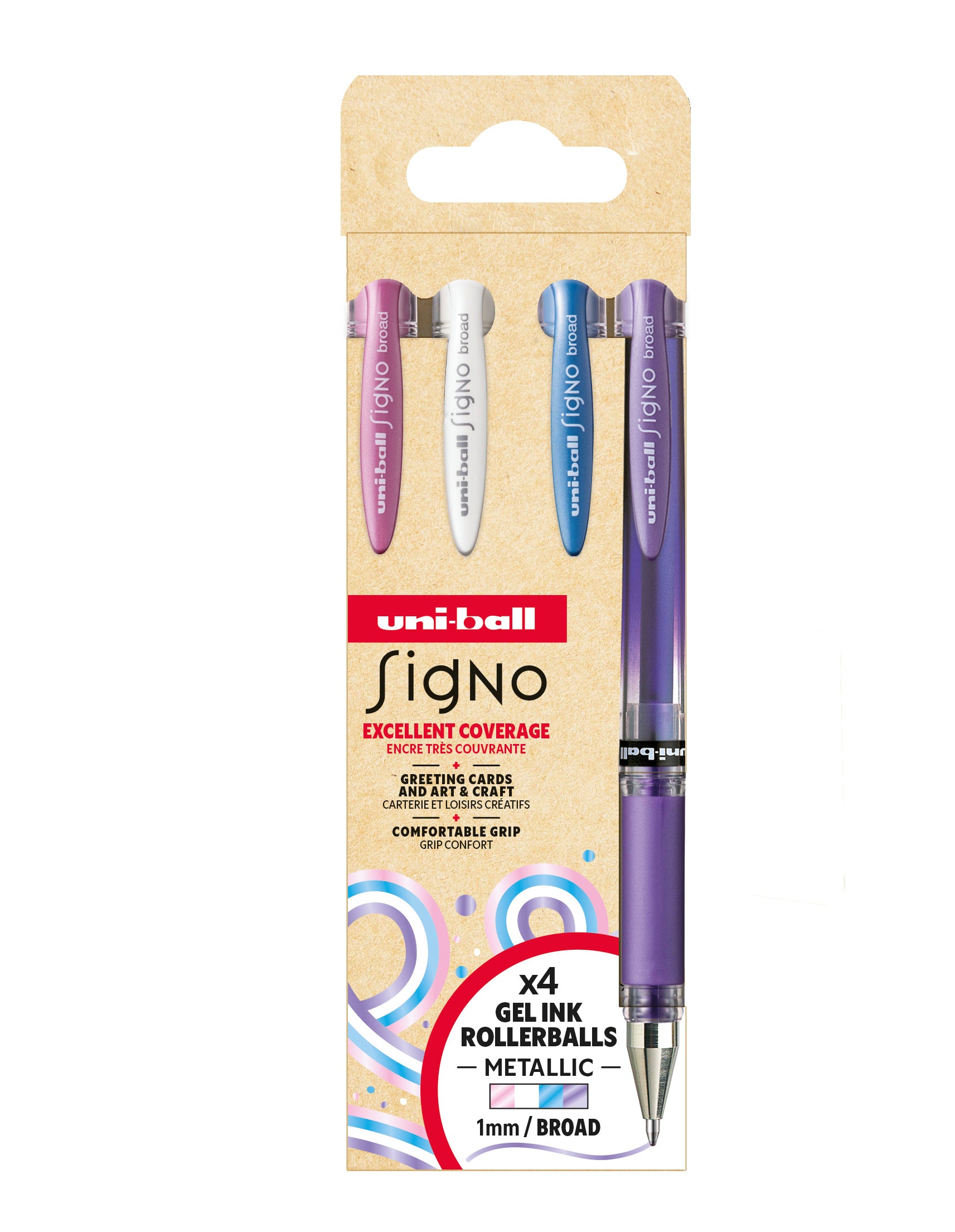 Uni-Ball Signo Broad UM-153 Gelschreiber – 4 Farben, Spitze 1 mm, 4er-Set