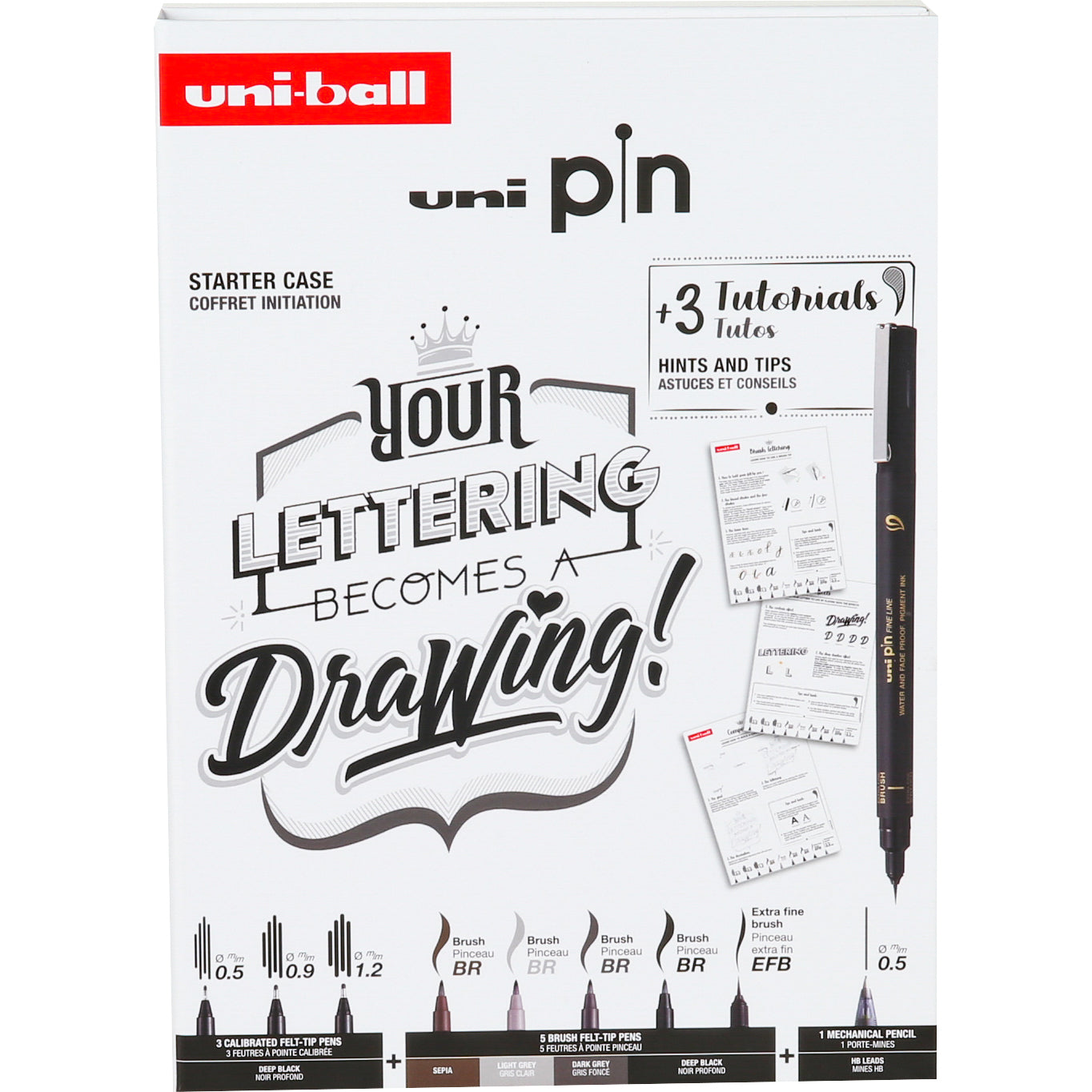 Uni-Ball PIN Collection Lettering Fineliner – 0,5–1,2 mm, sortiert, wasserfest, Starter Set