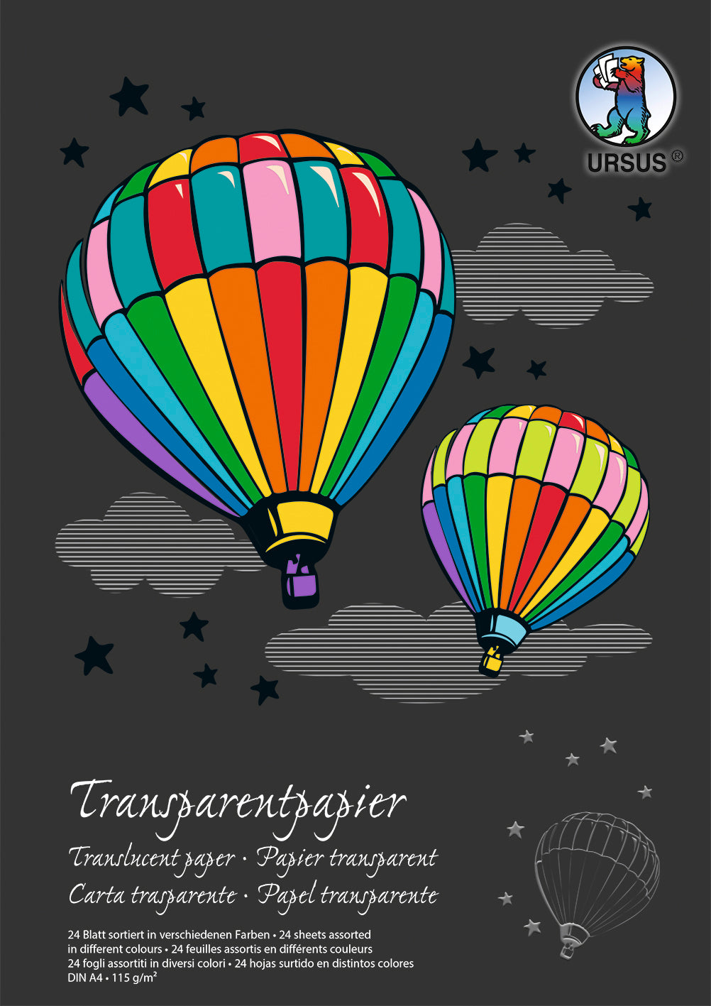 Ursus Transparentpapier-Block – A4, 115 g/m², assortiert, 24 Blatt