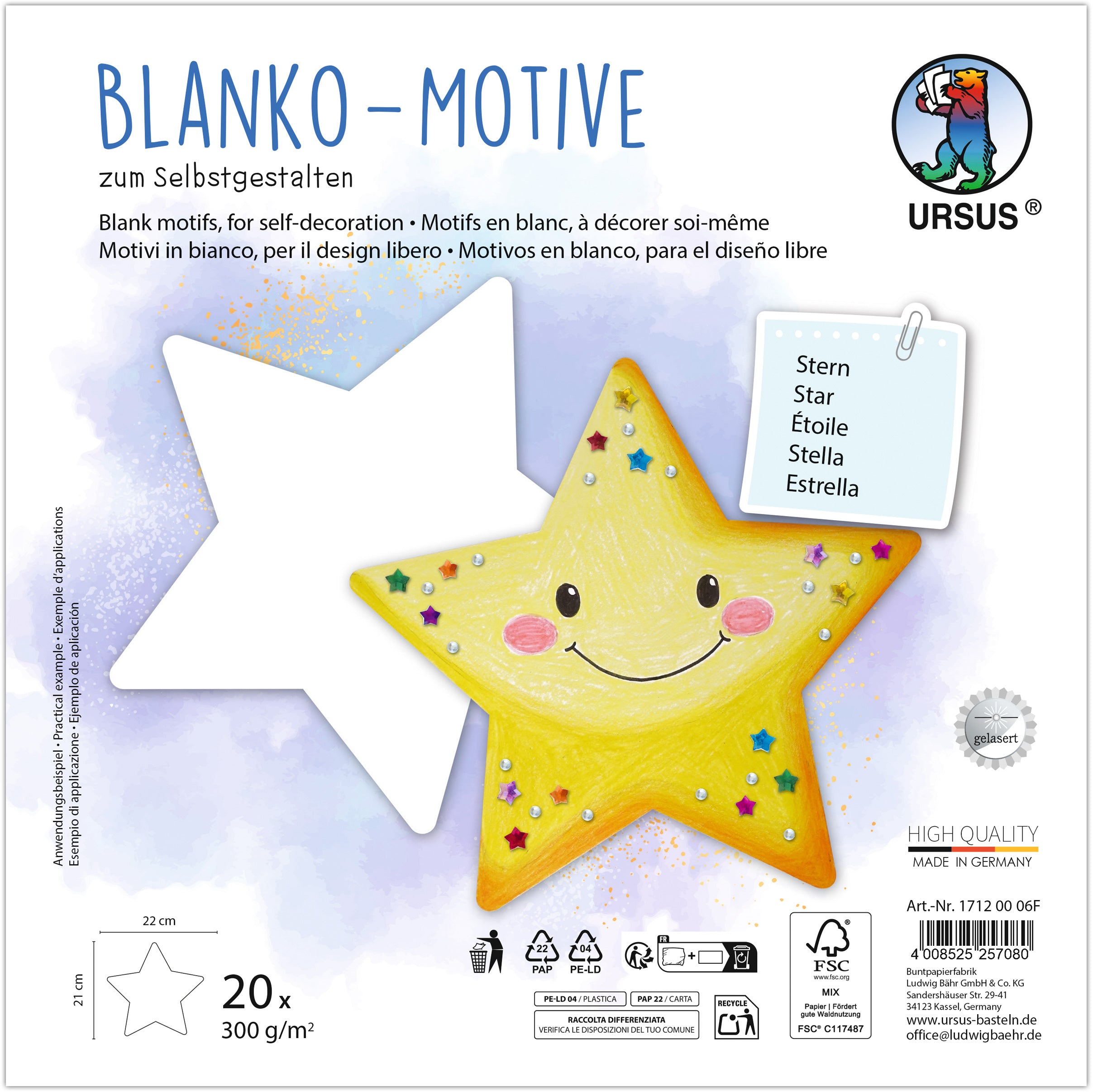 Ursus Fotokarton Blanko Motive – 23 × 23 cm, weiss – 20 Blatt – 17120006F