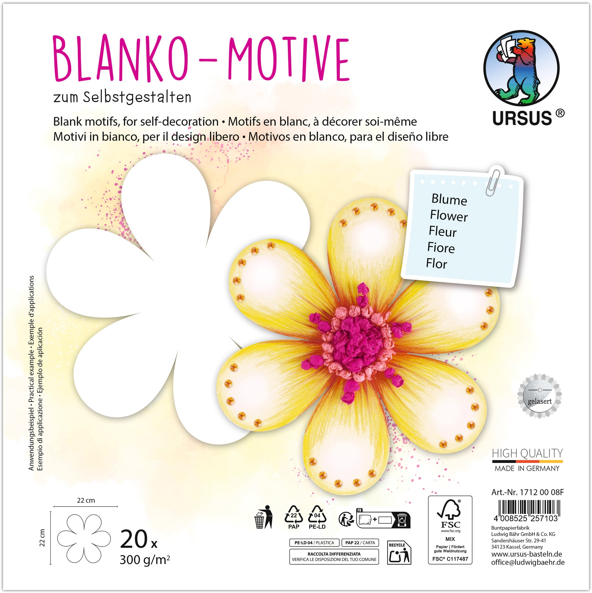 Ursus Fotokarton Blanko Motive – 23 × 23 cm, weiss – 20 Blatt