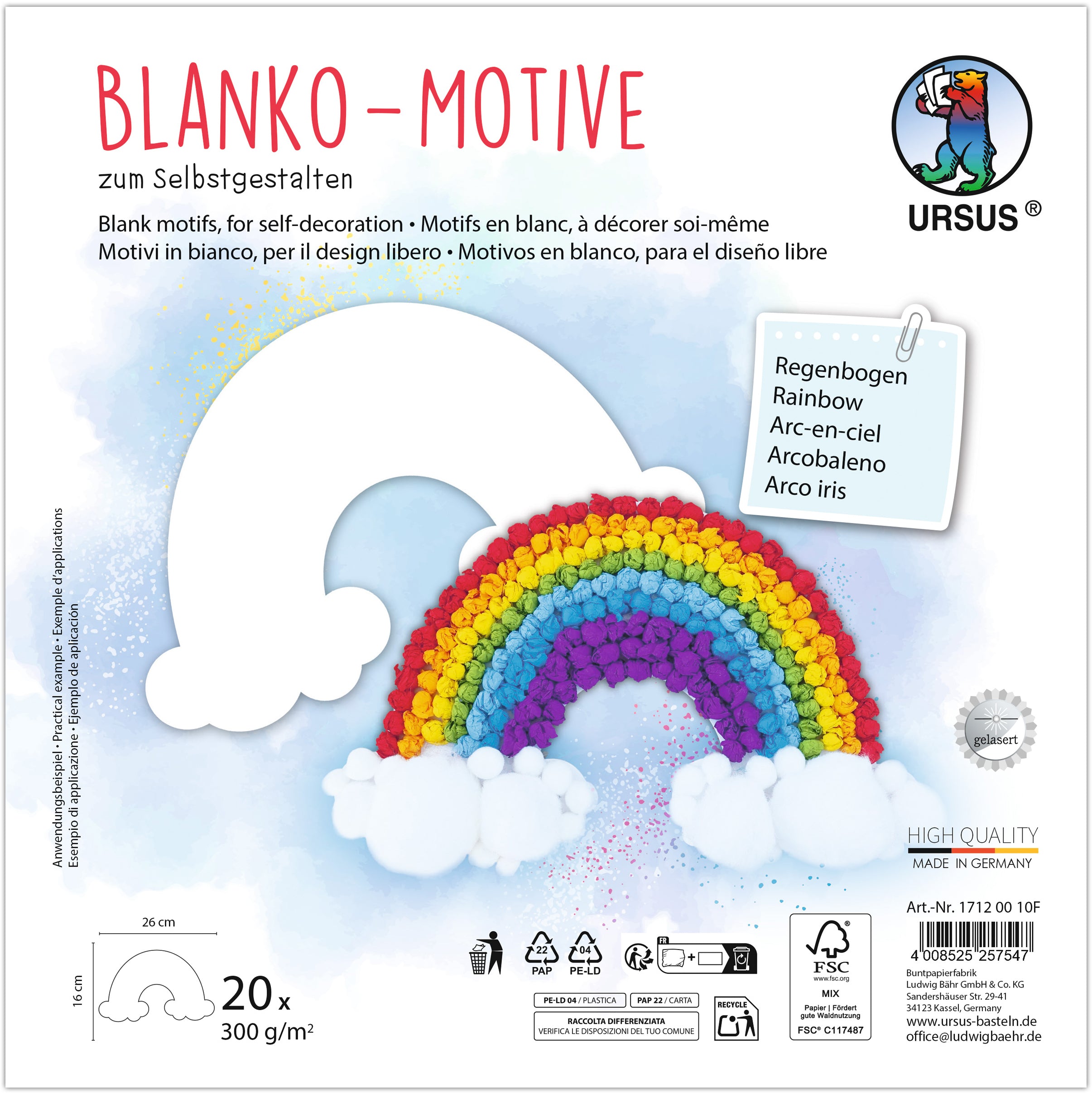 Ursus Fotokarton Blanko Motive – 23 × 23 cm, Regenbogen – 20 Blätter