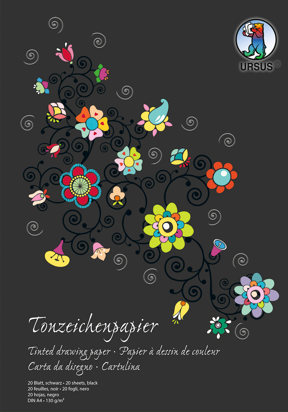 Ursus Tonzeichenpapier – A4, 130 g/m², schwarz, 20 Blatt