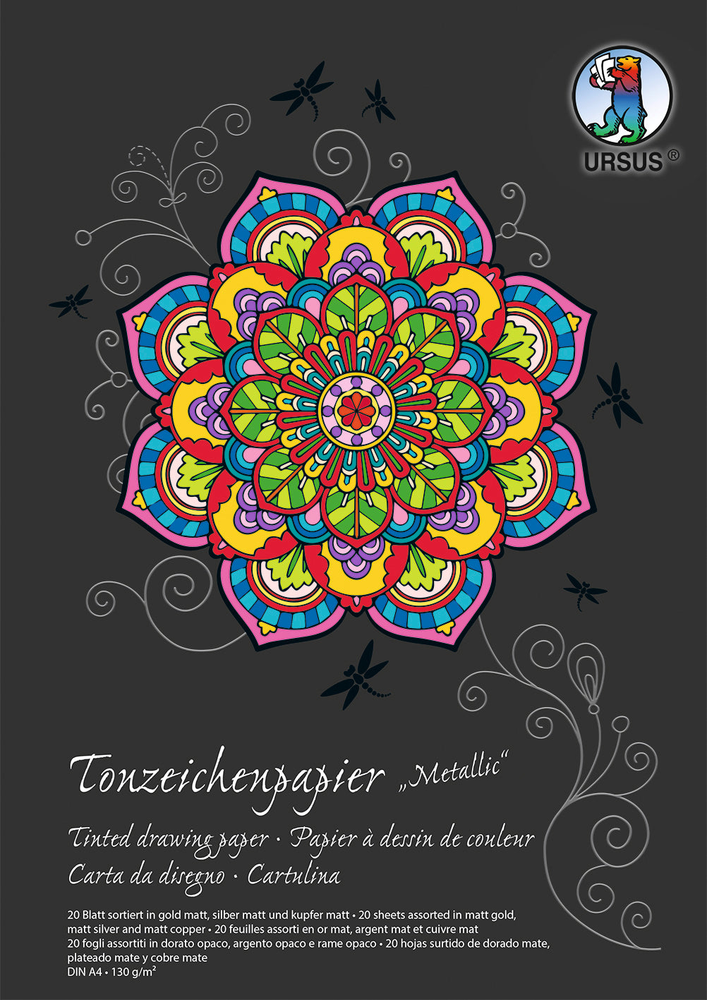 Ursus Tonzeichenpapier – A4, 130 g/m², farbig sortiert, 20 Blatt
