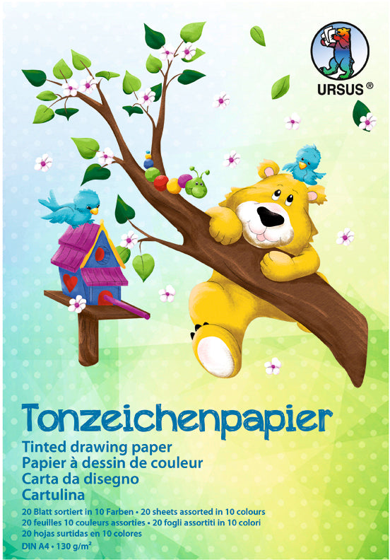 Ursus Tonzeichenpapier – A4, 130 g/m², farbig sortiert, geleimt, 20 Blatt