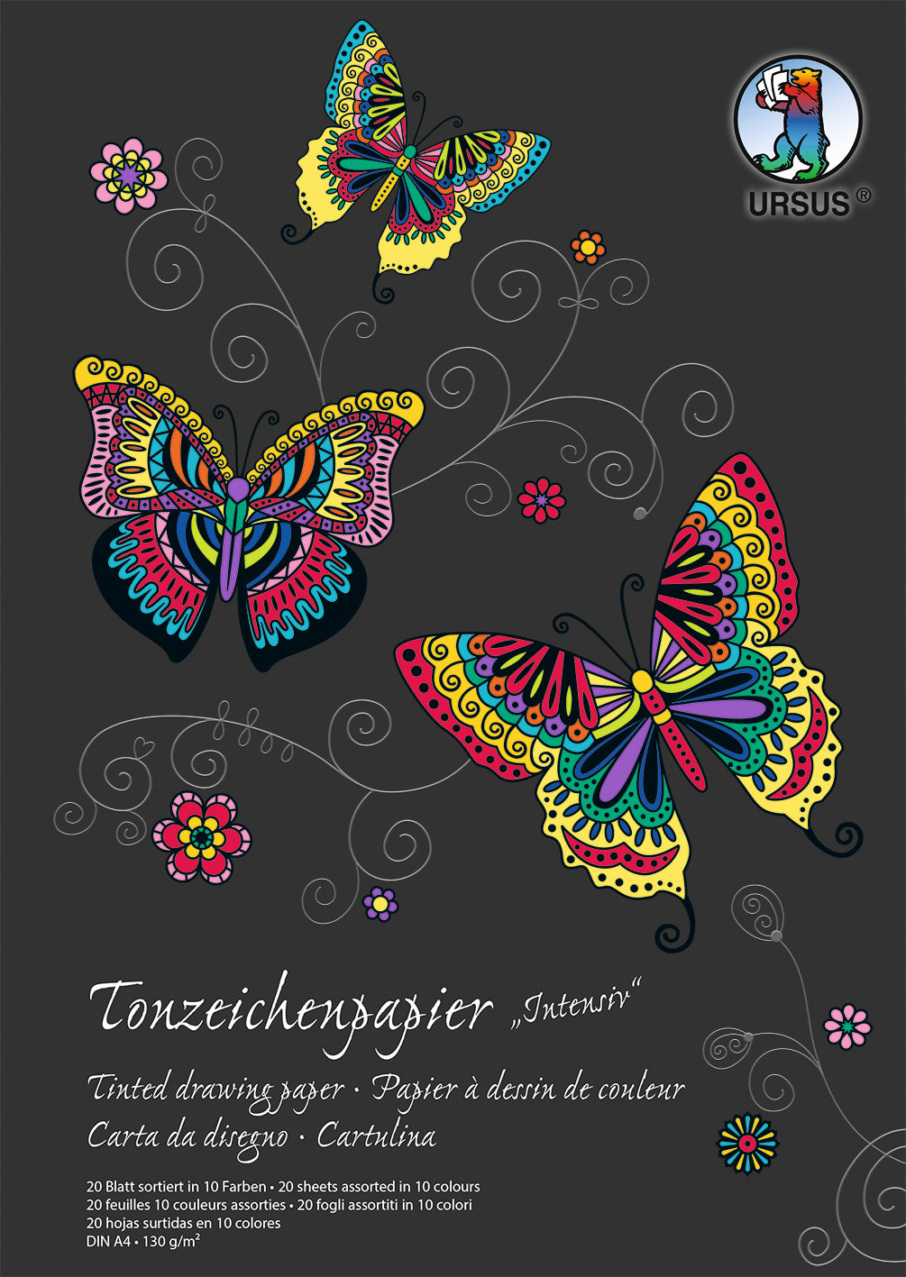 Ursus Tonzeichenpapier-Block – A4, 130 g/m², farbig sortiert, 20 Blatt