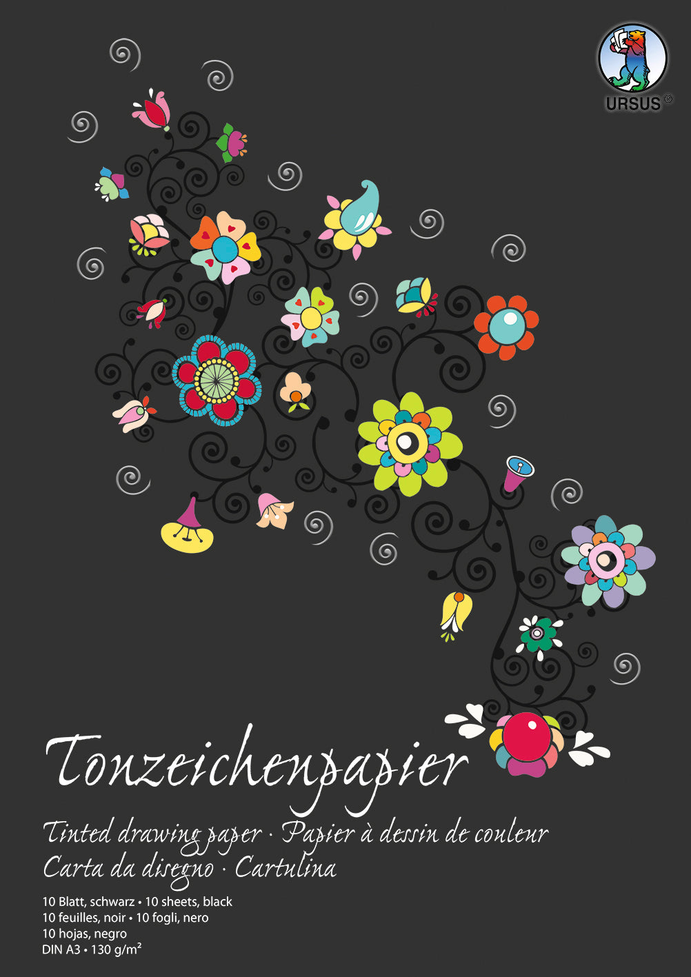 Ursus Tonzeichenpapier – A3, 130 g/m², schwarz