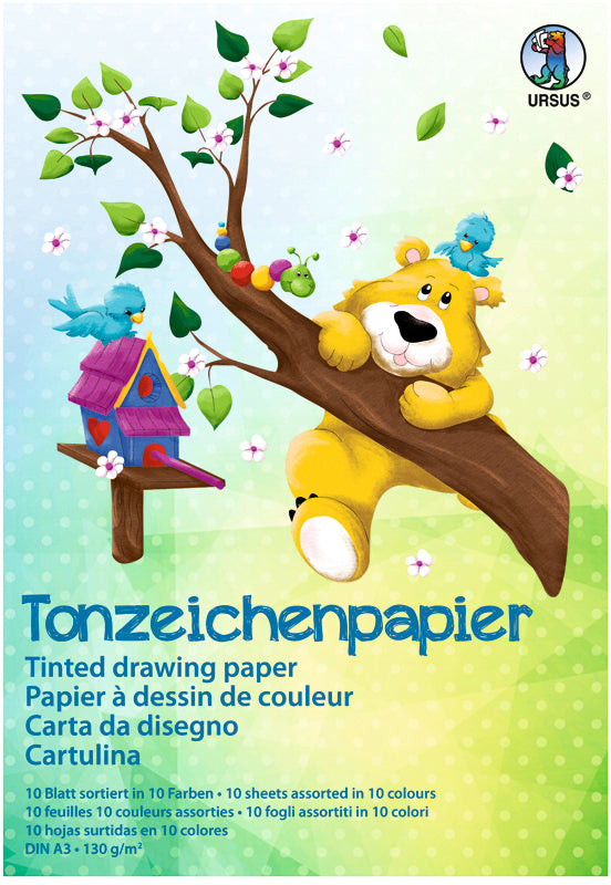 Ursus Tonzeichenpapier – A3, 130 g/m², farbig sortiert, 10 Blatt