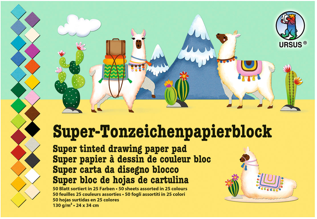 Ursus Zeichenpapier – 24 × 34 cm, 130 g/m², farbig sortiert, 50 Blatt