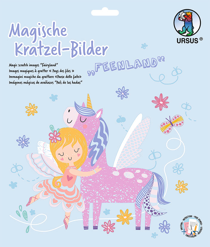 URSUS Magische Kratzel-Bilder – Bastelset – Feenland – 21 × 21 cm – 4-teilig