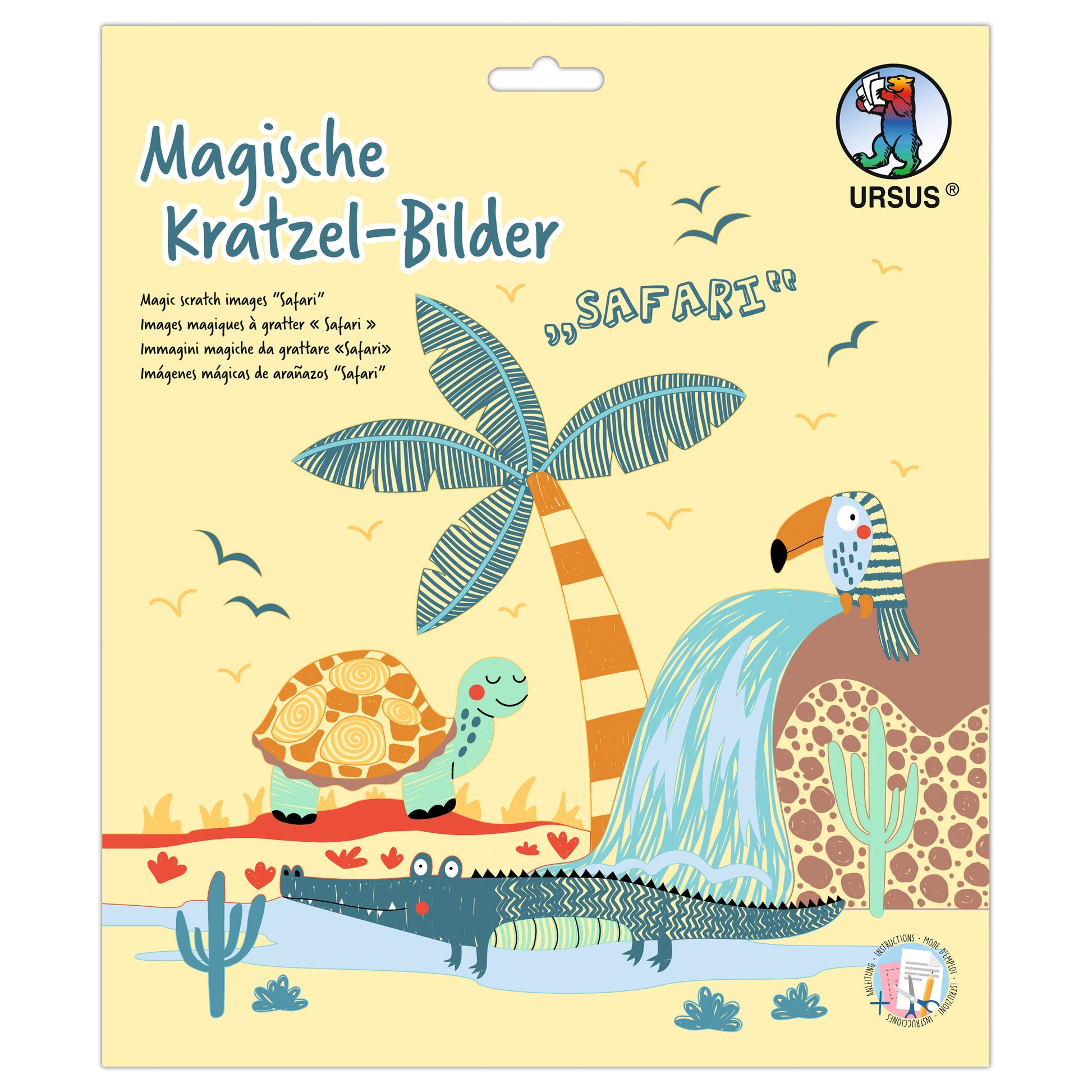 URSUS Magische Kratzel-Bilder – Bilder-Set zum Ausmalen – Safari – 4-teilig, je 21 × 21 cm