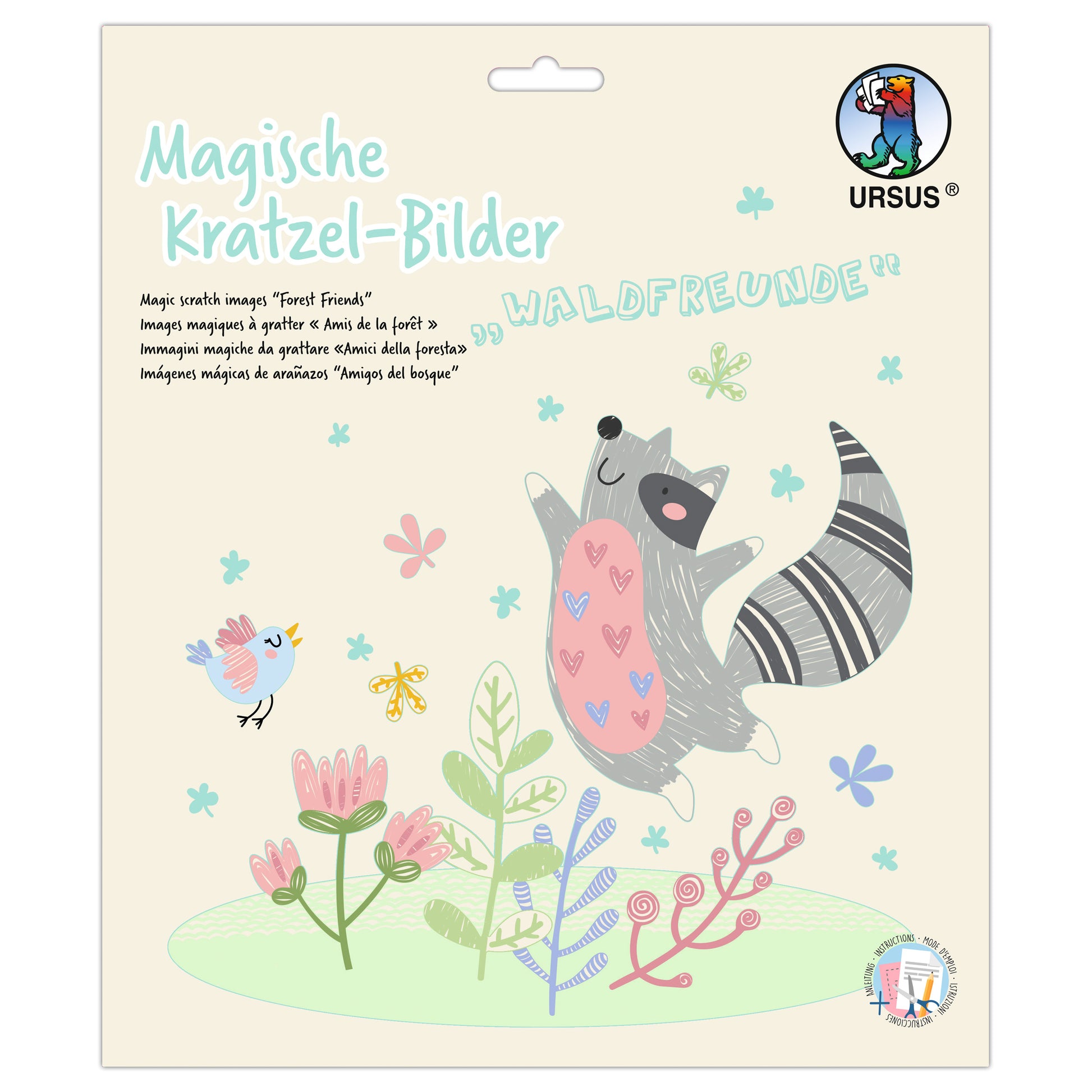 Ursus Magische Kratzel-Bilder – Bastelset – Waldfreunde – 21 × 21 cm – 4-teilig – 24560003F