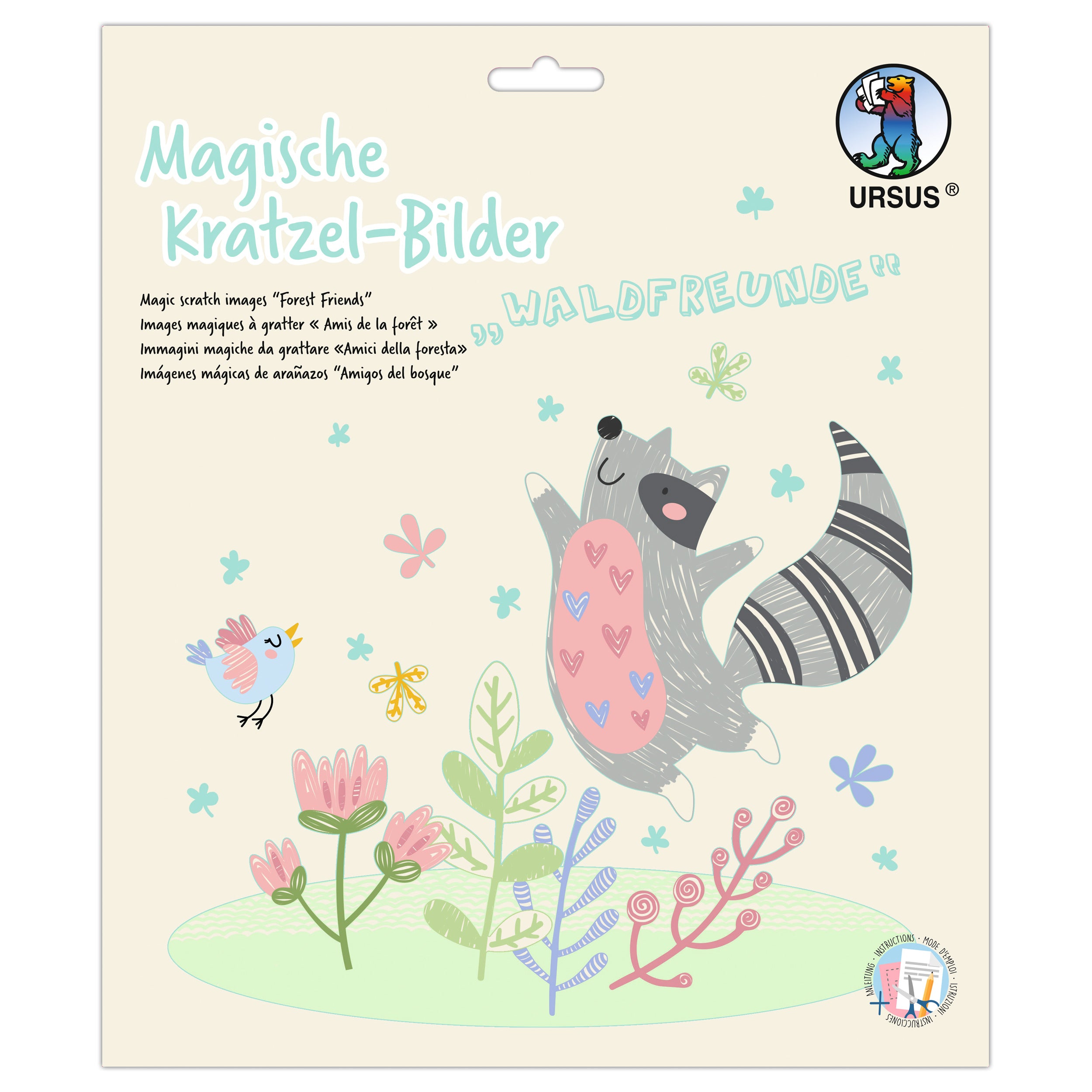 Ursus Magische Kratzel-Bilder – Bastelset – Waldfreunde – 21 × 21 cm – 4-teilig – 24560003F