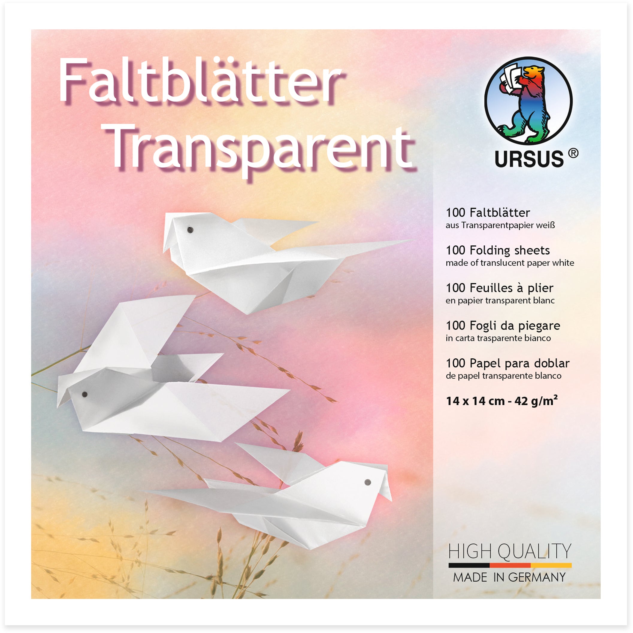 Ursus Origamipapier – 14 × 14 cm, weiss, 42 g/m²