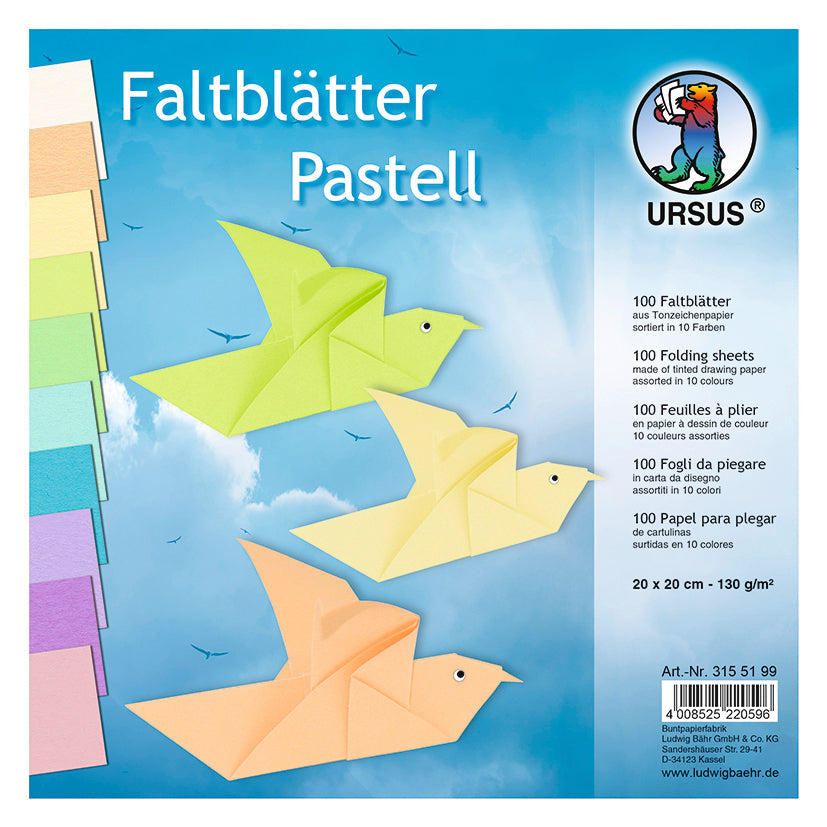 Ursus Origamipapier – 20 × 20 cm, Pastellfarben, sortiert