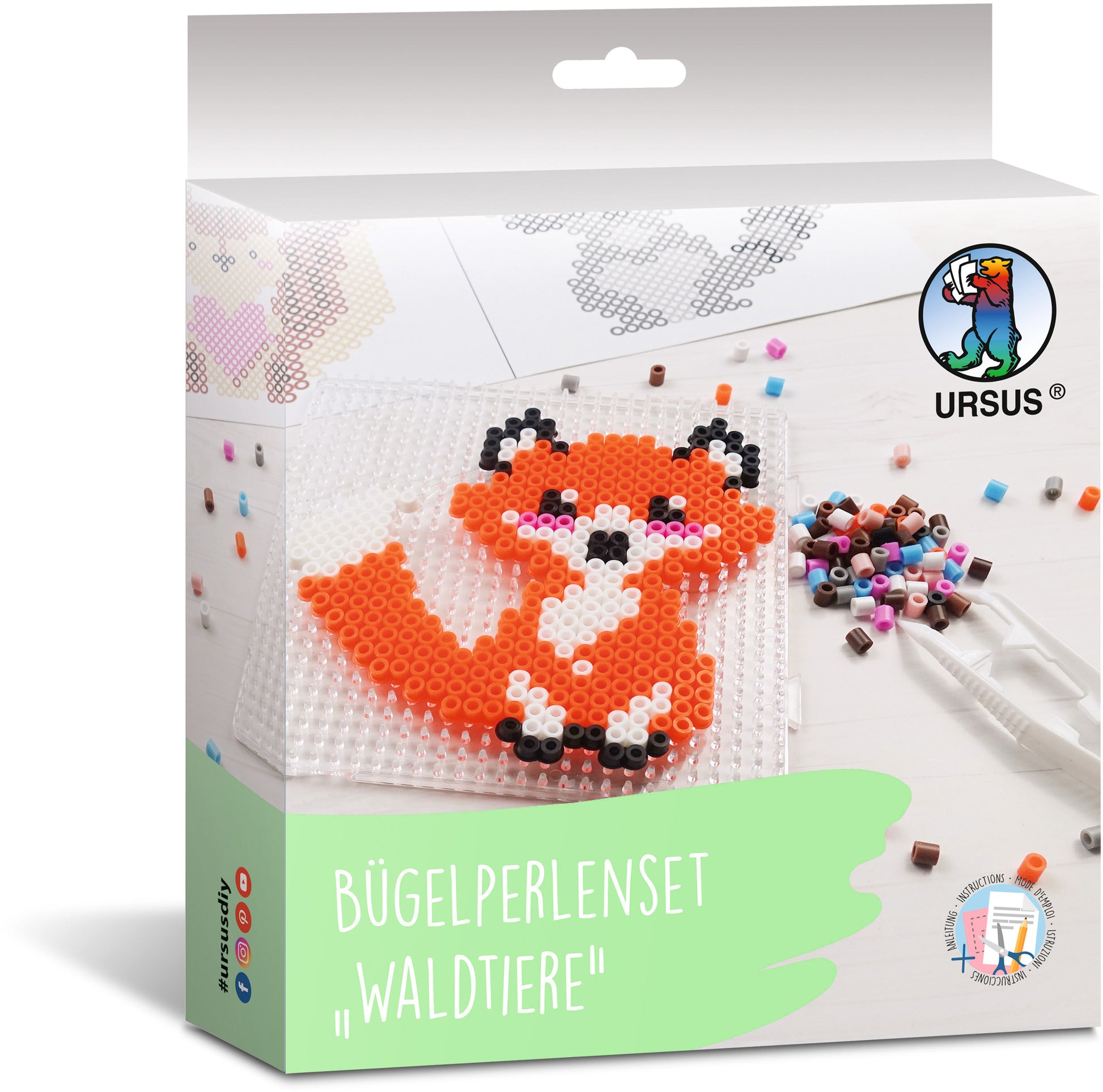 URSUS Bügelperlen-Set – Waldtiere – 2000 Perlen – 5 Motive – Motivgrössen 10,5 × 11,5 cm, 13 × 12,5 cm