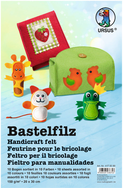 Ursus Bastelfilz, Viskose, Mehrfarbig, 20,7 × 30,8 cm, 140 g/m², 10 Stk., 4170099