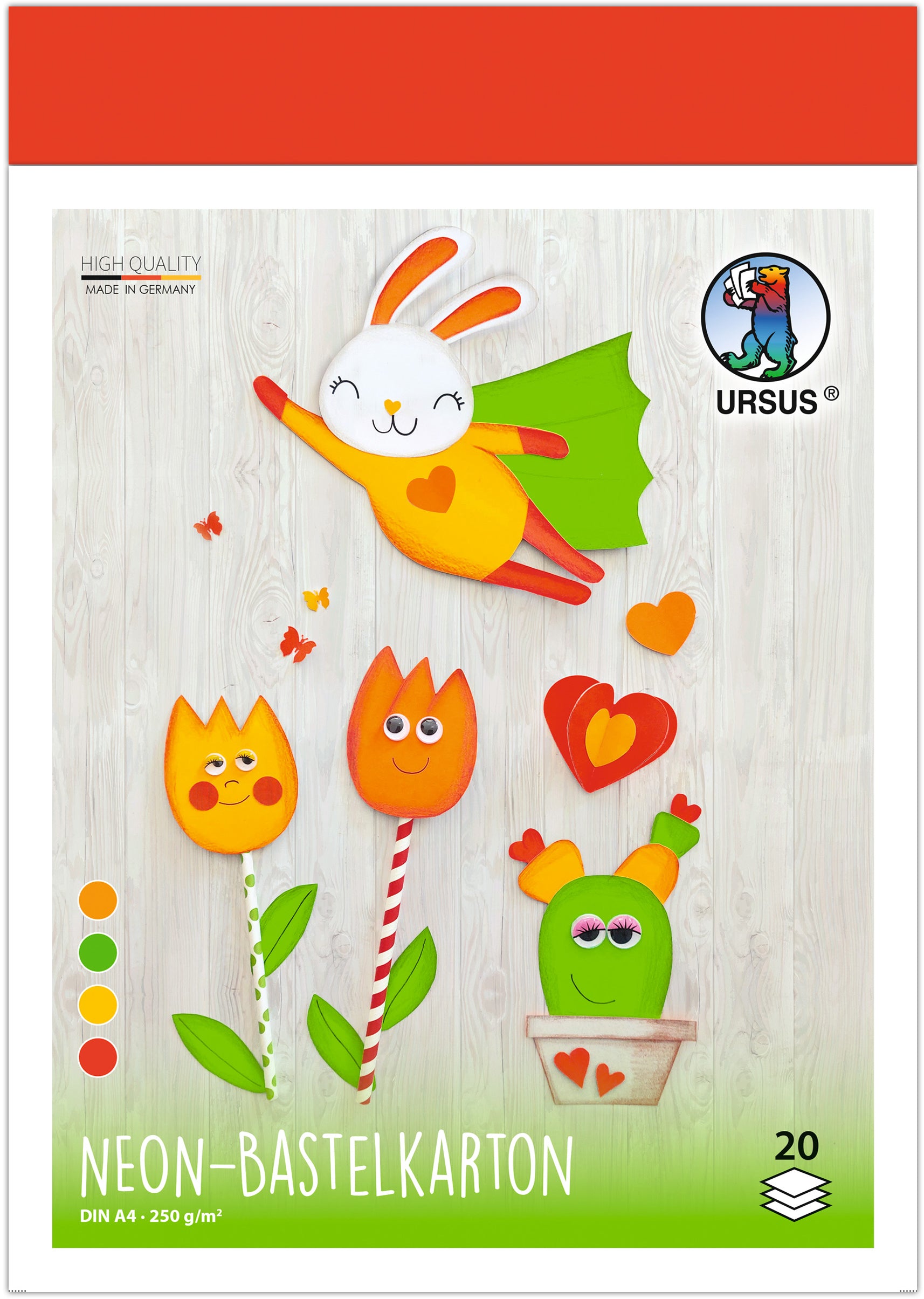 Ursus Fotokarton/Plakatkarton, A4, Neon, Mehrfarbig, 250 g/m², 20 Bogen, Art.-Nr. 4784699
