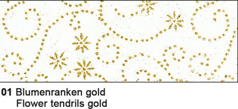 Ursus Glitzer-Seidenpapier – 23 × 33 cm, Blumenranken, Gold – 5 Blatt