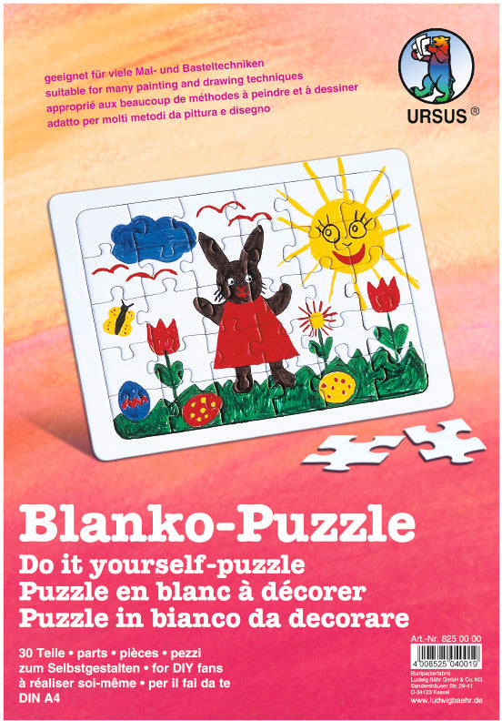 Ursus Blanko-Puzzle, weisser Karton, 21,2 × 29,2 cm, 4 mm, 113 g, 30 Stk., 8250000