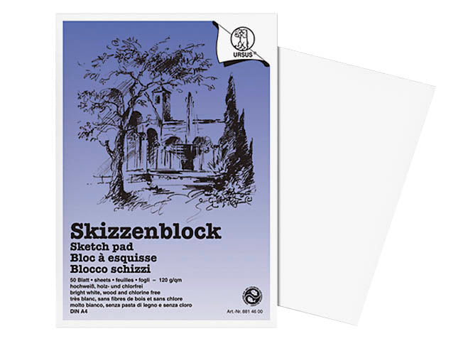 Ursus Skizzenblock – A4 – 120 g/m² – geleimt – 50 Blatt