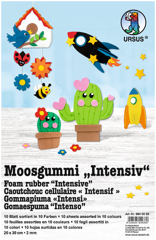 Ursus Moosgummi, Mehrfarbig, 20 × 30 cm, 2 mm, 10 Stk.