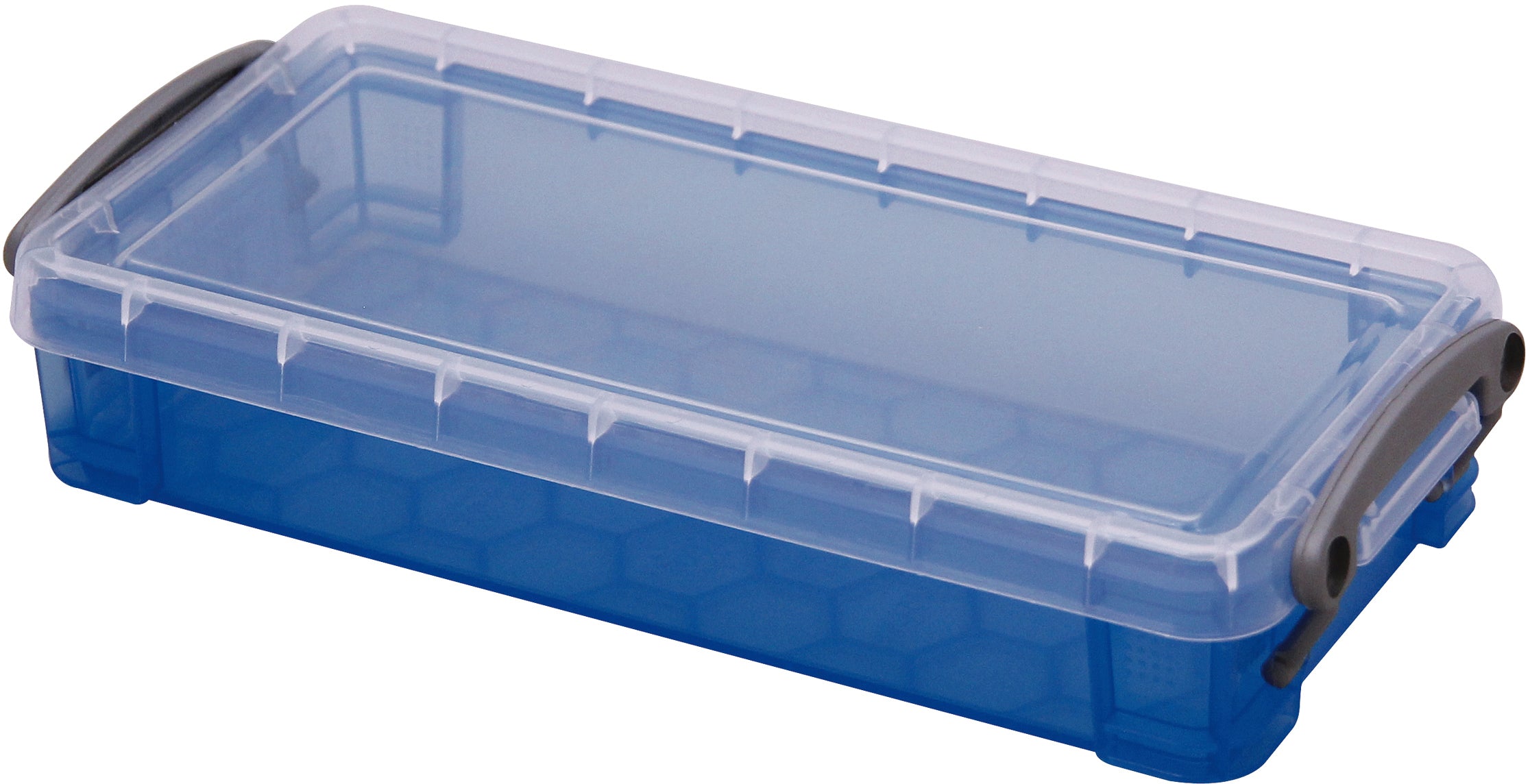 Usefulbox Aufbewahrungsbox 0,55 l – Kunststoff – transparent/blau – mit Verriegelung, stapelbar